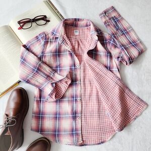 GAP Kids Plaid Shirt Size 8, Pink Gingham Lining, Button Down Boys Shirt